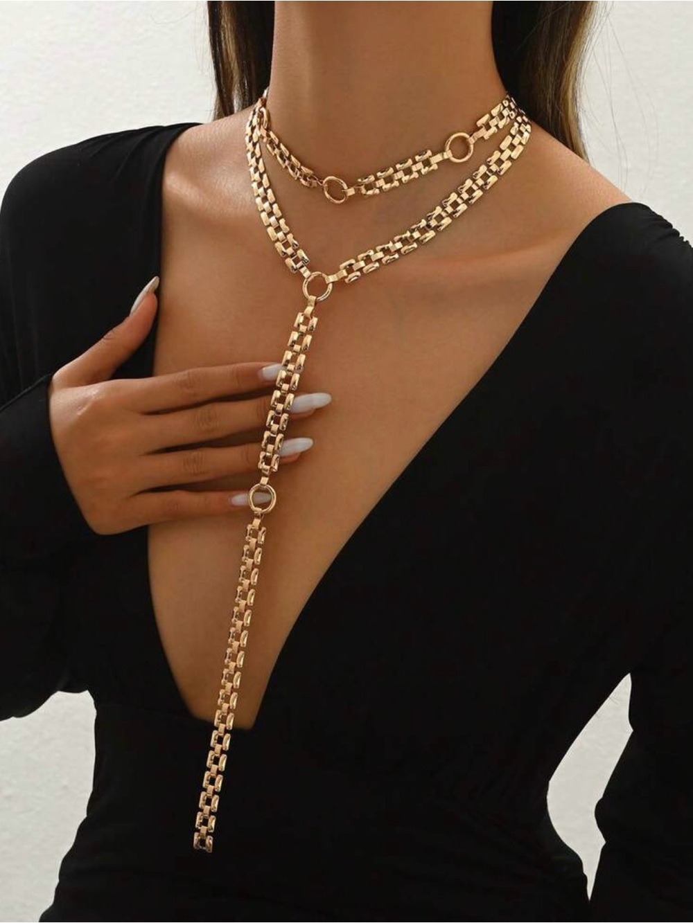 Gold Layered Y-Chain Lariat Necklace